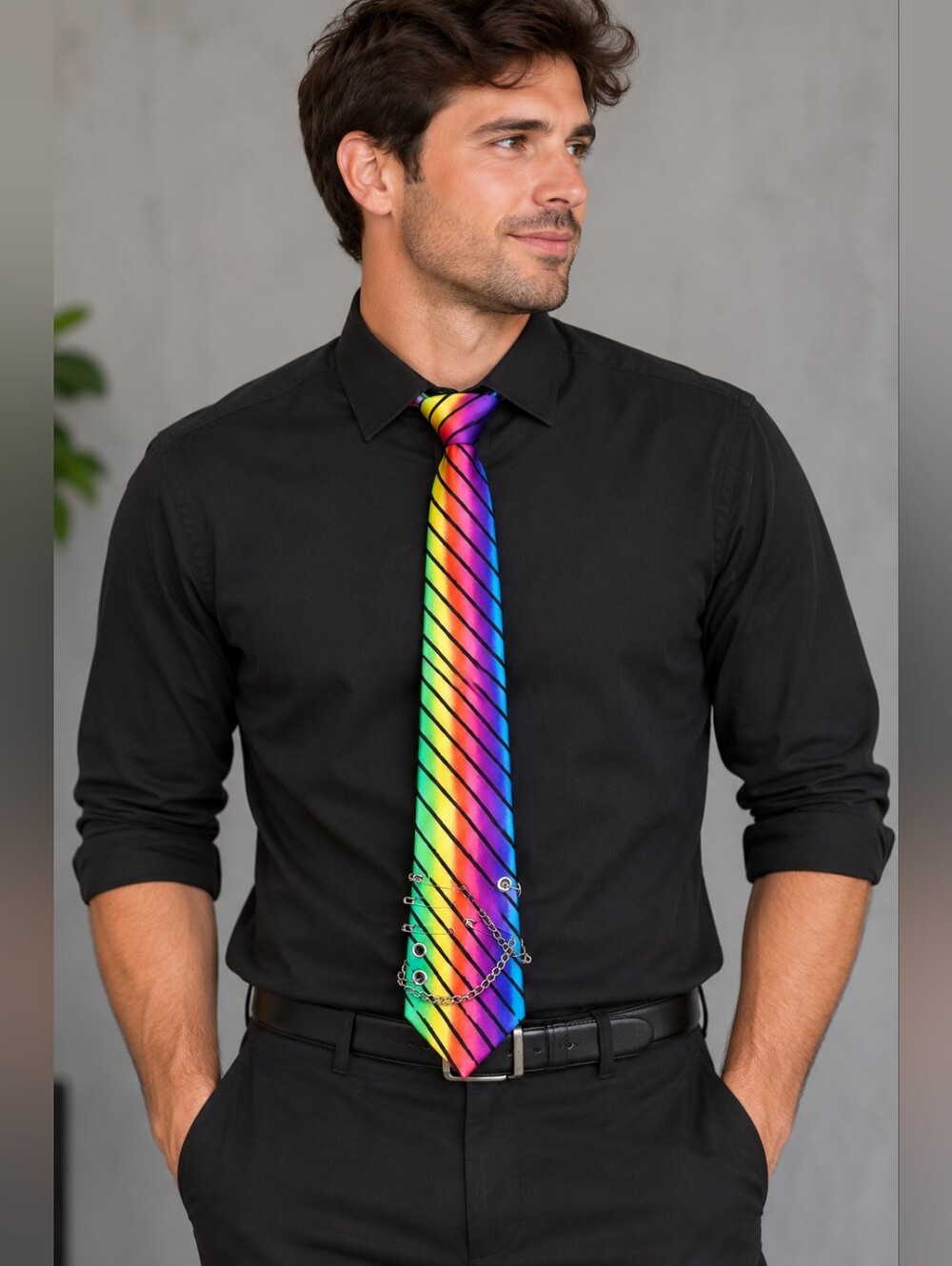 Claire’s Rainbow Punk Chain Safety Pin Necktie
